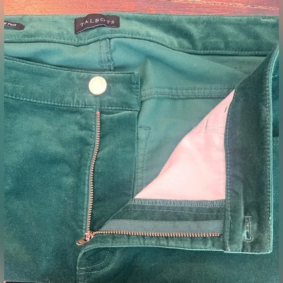 Talbots Green Velveteen stretch Straight leg women’s pants preppy chic classy - Picture 9 of 11